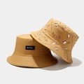 Bob jaune gingembre avec motif Shiba Inu mignon et écusson lettré en coton épais - Khaki Foncé
