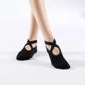 Black non-slip cotton yoga socks with elastic cross straps for ballet and pilates - One Size / Black