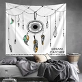Bohemian dream catcher wall tapestry with colorful feathers for bedroom decor - 90x60cm / Black and White Dreamcatcher