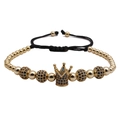 Detail of adjustable crown beaded bracelet with blue crystals and gold-plated beads - Gold Blue Zircon Crown Bracelet