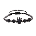 Detail of royal crown charm and blue zircon beads on adjustable woven bracelet - Gun Black Blue Zirconia Crown Bracelet