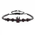 Detailed view of crown charm beaded bracelet with purple zircon and adjustable cord - Gun Black Rose Red Zircon Crown Bracelet