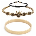 Bracciale rigido con numeri romani e set di braccialetti con corona dorata da uomo - Set Corona in Zirconia Blu Oro