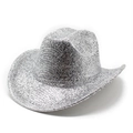 Sparkling silver western cowboy hat with metallic glitter finish on a white background - M (56-58cm) / Silver