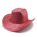 Macro shot showing the texture of glittery red fabric on a wide-brim cowboy hat - M (56-58cm) / Pink