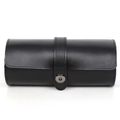 Classic black crazy horse leather watch roll organizer with three slots and snap button - Cowhide Leather / Black Cowhide