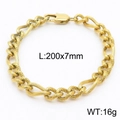 Pulsera de cadena cubana de acero de titanio dorado 200x7mm con acabado pulido - Hebilla Japonesa Con Patrón 3-1 Cadena Lateral Dorada / 20cm