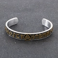 Silver Viking cuff bracelet with golden Odin runes and Valknut symbol for men - Style B Two-tone Gold (KB189966-MZOZ)