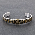 Vintage silver and gold Viking bangle with Odin runes and Valknut symbol - Style C Two-tone Gold (KB189965-MZOZ)
