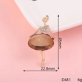Golden alloy ballet dancer DIY charm with brown gemstone, 45mm height, jewelry material - D481 Gem Dancer (Champagne Gem)
