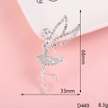 Detail showing dimensions of silver ballet fairy brooch with rhinestones, 68mm x 33mm - D449 Small Flying Fairy (Silver)