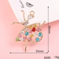 Macro detail of ballerina angel charm with colorful rhinestones and 66mm size specs - D695 Dancer (Gold Colorful)