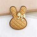 Beige plaid rabbit head charm with a gold metal bow accessory for DIY crafts - Khaki
