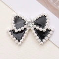 Elegante fiocco in smalto nero con perle bianche e zircone per gioielli fai da te - Base Argento Nero