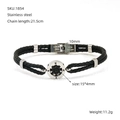 Heren gevlochten zwart lederen armband met roestvrijstalen kompas bedel en magnetische sluiting - Hexagram Kompas Stijl (ZH1854M)