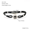 Herenarmband van zwart gevlochten leer met roestvrijstalen kompas en handige magnetische sluiting - Stuurwiel Kompas Stijl (ZH1855M)