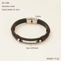 Vista dettagliata del bracciale uomo in pelle nera con piastra inox e dimensioni - Stile Piastra in Acciaio Inossidabile Nero (ZH1866S)