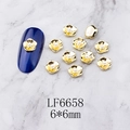 Detail of 6mm golden 3D metal flower nail charm with white pearl center on blue nails - Gold Five-Petal Flower Pearl (6658)
