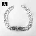 Detail of silver skull relief and cross pattern on gothic stainless steel chain - Style A-Skull and Cross / 21cm