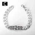 Detail view of silver stainless steel Cuban chain bracelet with Tai Chi symbol plaque - Style C-Tai Chi Bagua / 18cm
