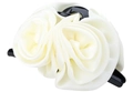 Elegante pinza per capelli in raso bianco crema con una grande base nera robusta - Bianco
