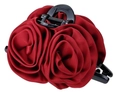 Grande molletta per capelli a rosa rossa in raso con clip a squalo nera da donna - Borgogna