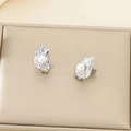 Macro detail of silver irregular lava texture earrings with round white pearls - Steel Color 18*12mm Lava Texture Pearl Style (KE114917-K)
