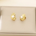 Detail of gold-plated knot earrings with irregular shell pearls on a jewelry tray - Gold 18*12mm Pleated Round Pearl Style (KE114916-K)