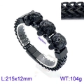 Black stainless steel men's bracelet featuring three lion head charms and heavy link chain - Black Lion Head
