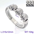 Bracciale da uomo in acciaio inossidabile argento con tre teste di leone scolpite - Testa di Leone Argento / 18cm
