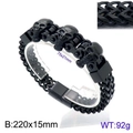 Bracciale da uomo con teschi in acciaio inossidabile nero con catena 220x15mm - Teschio Nero / 18cm