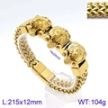 Gold lion head braided steel bracelet with detailed dimensions and folding clasp design - Gold Lion Head