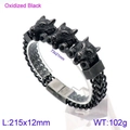 Bracciale da uomo in acciaio inossidabile nero ossidato con ciondoli a testa di lupo - Lupo Nero Ossidato / 18cm
