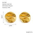 Detail of gold pleated stainless steel stud earrings showing 25mm diameter and 1mm thickness - Gold