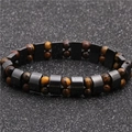Men's double row bracelet featuring tiger eye stones and hematite magnetic beads - Tiger Eye and Magnetic Stone Double Row Style (NSHB00313)