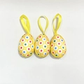 Three yellow Easter egg ornaments with colorful polka dots and hanging ribbon loops - 1 Piece / Yellow Polka Dot