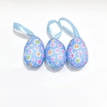 Three-piece Easter egg ornaments set in light blue with white daisy prints and hanging ribbons - 1 Piece / Blue Floral