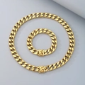 Ensemble collier et bracelet gourmette 13mm en acier inoxydable doré avec fermoir à boîte - Bracelet 21CM / Doré