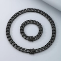 Ensemble collier et bracelet à maillons cubains en acier noir 13mm avec fermoir dragon - Bracelet 21CM / Noir
