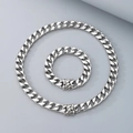 Ensemble collier et bracelet maille gourmette en acier inoxydable poli argenté pour homme - Bracelet 21CM / Argenté