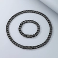 Conjunto de cadena cubana de acero de titanio gris oscuro con collar y pulsera a juego - Pulsera 21cm / 9mm Negro