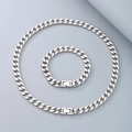 Conjunto de collar y pulsera de cadena cubana de acero titanio plateado con cierre de caja - Pulsera 21cm / 9mm Plata