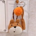 Handcrafted knit shiba inu and bear keychain with woven cord and heart carabiner - Little Brown Bear
