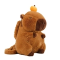 Cute Capybara plush backpack with small orange pumpkin hat on soft brown fur - Large Brown Plush Strap Style / Large 37cm