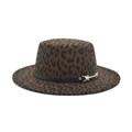 Detail of leopard print fedora with black leather band and gold metal buckle - M (56-58cm) / Army Green