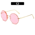 Retro randlose runde Sonnenbrille mit pink-orangen Verlaufsgläsern und Goldmetallrahmen - Goldener Rahmen Rosa Gläser