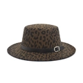 Detail of leopard print flat top fedora with black leather band and metal buckle - M(56-58cm) / Army Green