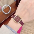 Luxury gold rectangular watch for women with deep red leather strap and dial - Gold/Deep Red (Rectangular Mishali Style)