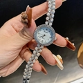 Elegant round shell dial watch for women with pearl and rhinestone bracelet silver finish - Silver