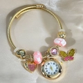 Gold Butterfly Love Pink Bracelet With Box